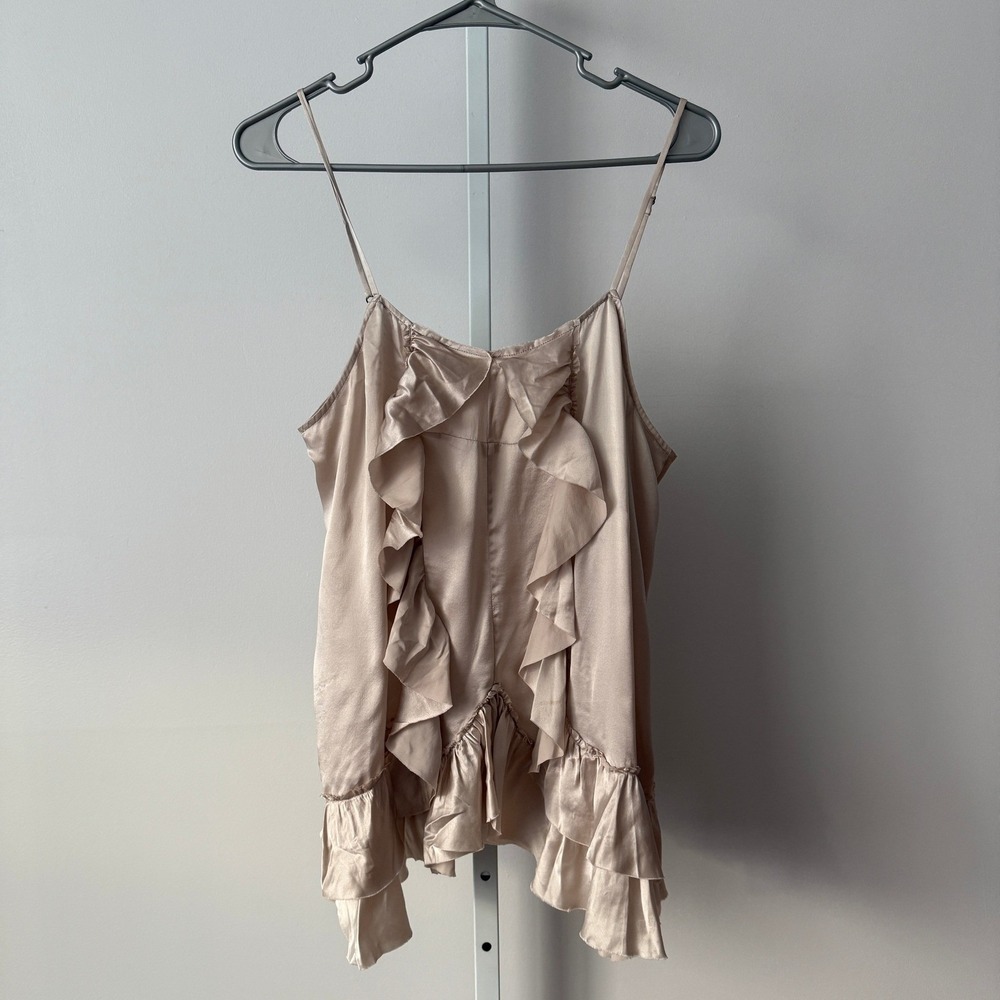 Y2K Banana Republic L Silk Cami Ruffle Tank Top Fairy 90s Soft Girl Romantic